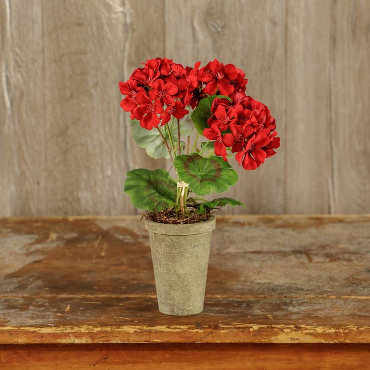 Ragon House - Wholesale Artificial Flowers - 14" RED POTTED GERANIUM