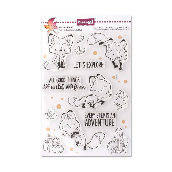 Gennemsigtige polymerstempler Foxy Adventures ENG for engroshandel hos Impronte D'Autore