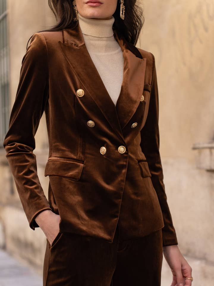 CHOKLATE PARIS - Vendita all'ingrosso Blazer - Donna - Blazer doppiopetto in velluto con bottoni dorati - V1721N