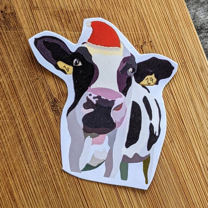 Christmas cow sticker- Gloss for wholesale by Sazzlebybell