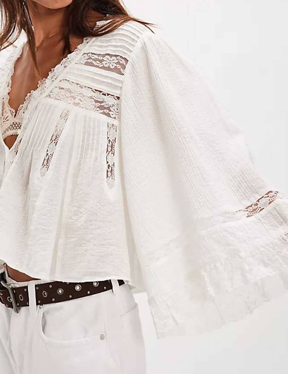 Sweetkama - Wholesale Blouse – Women’s - Ladies Solid Color Eyelets Ruffle Lace Blouse10