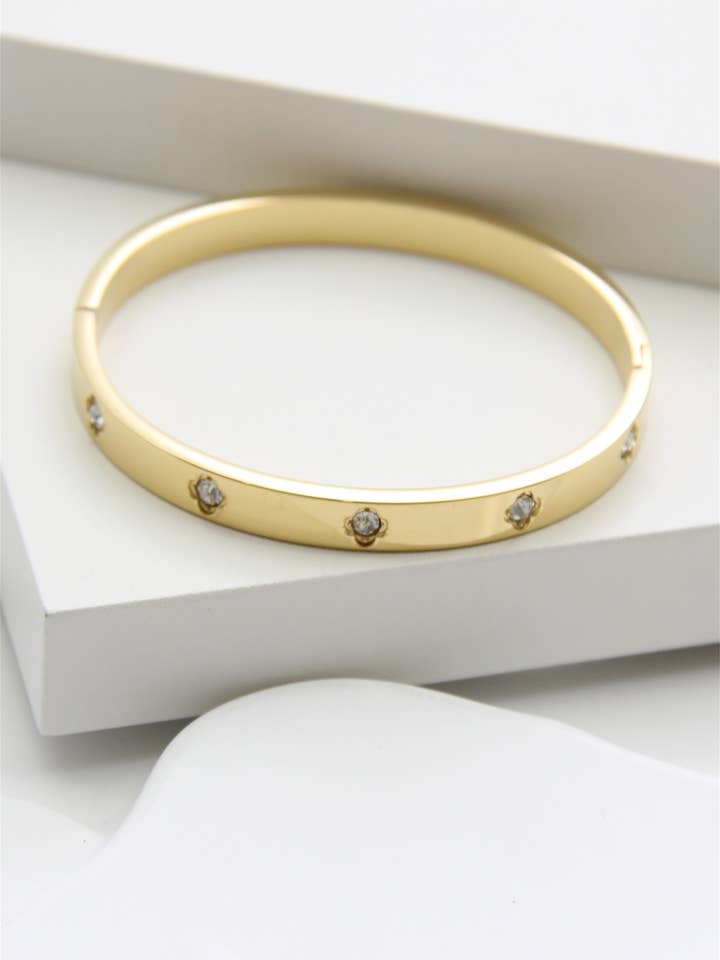 Strass Bangle Bracelet Gold Stainless Steel Elegance for wholesale by BELLISSIMA BIJOUX