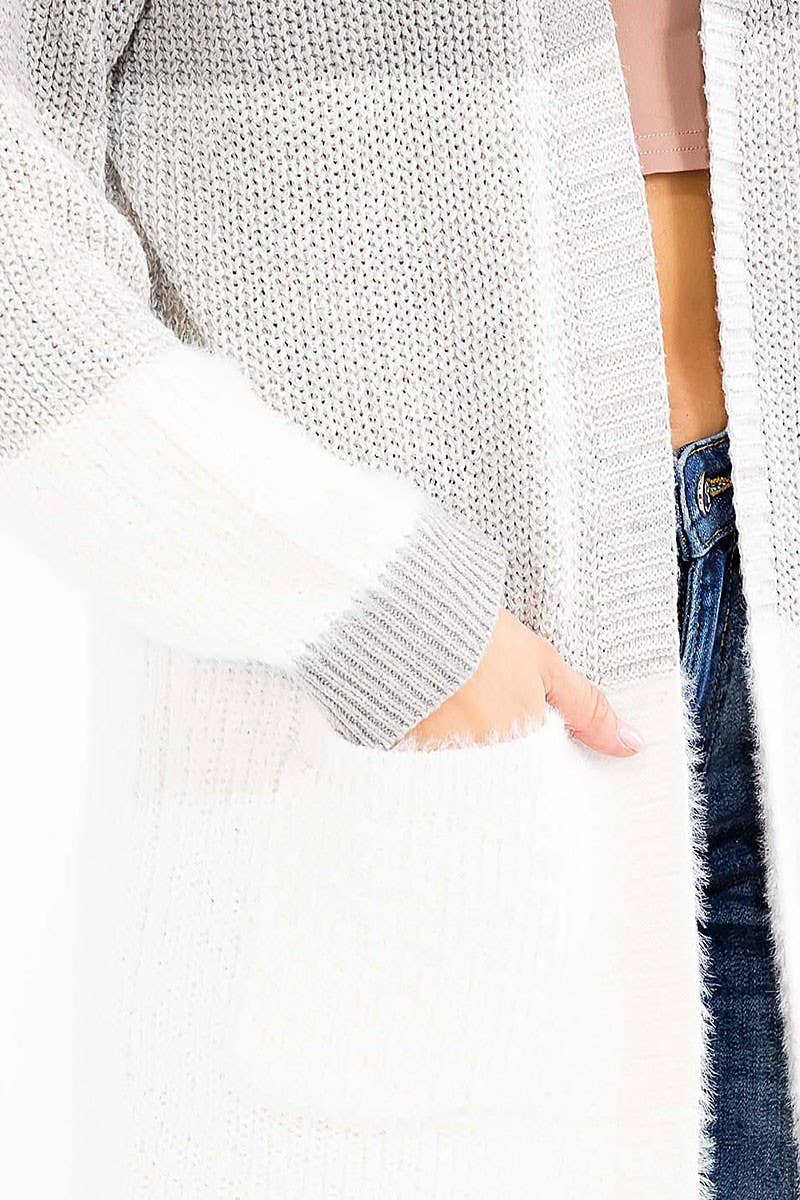 ROUSSEAU - Vendita all'ingrosso Cardigan - Donna - CARDIGAN COLORBLOCK A MANICHE LUNGHE CON TASCHE FRONTALI APERTE3