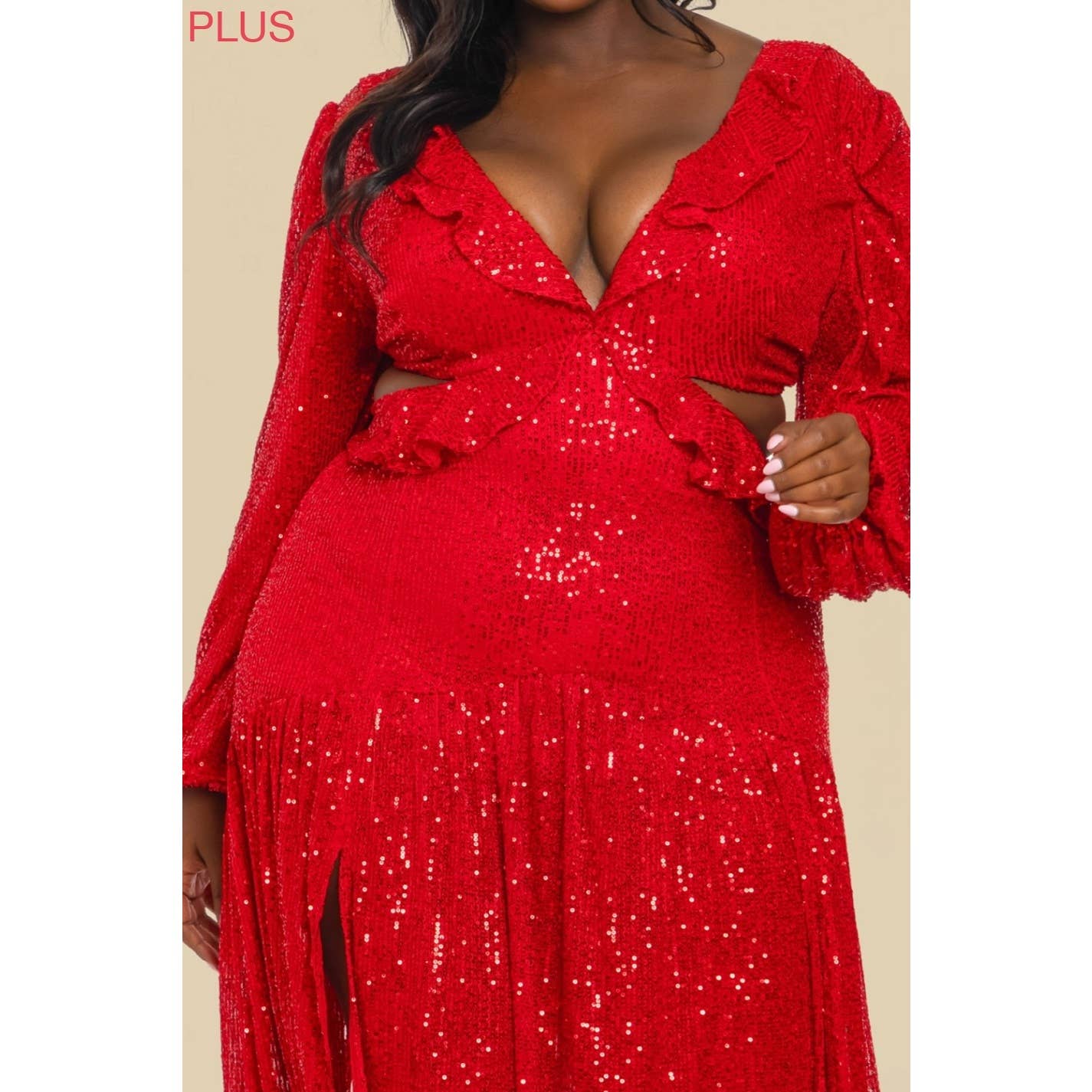 The Sang - Wholesale Dress - Women's - SD381122-P SEQUINS LONG SLEEVE MAXI DRESS PLUS SIZE11