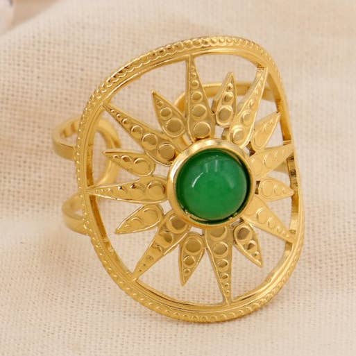 Dubbele rij stalen ring met opengewerkt zonmotief steen/parelmoer 0425030 voor wholesale door Lilas de Seine