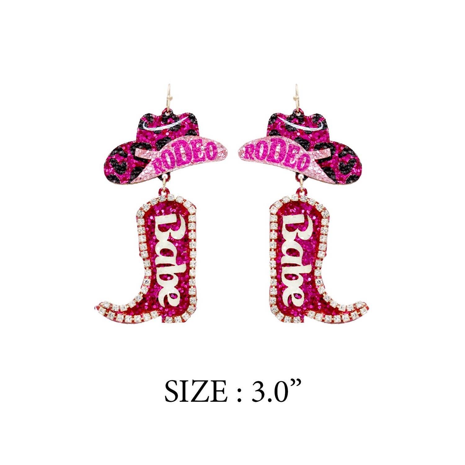 JHP Collection - Wholesale Dangle Earrings - RODEO BABE HOOK EARRING OF GLITTER COW BOY HAT AND BOOTS
13