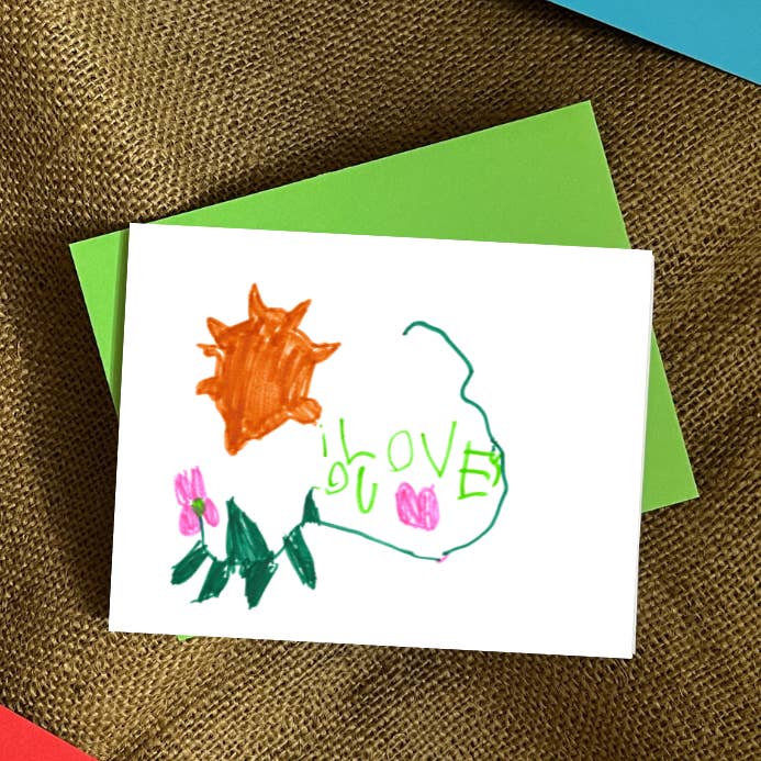 Talullahs kunst „Jeg elsker dig“ lykønskningskort for engroshandel hos Cozy Arts