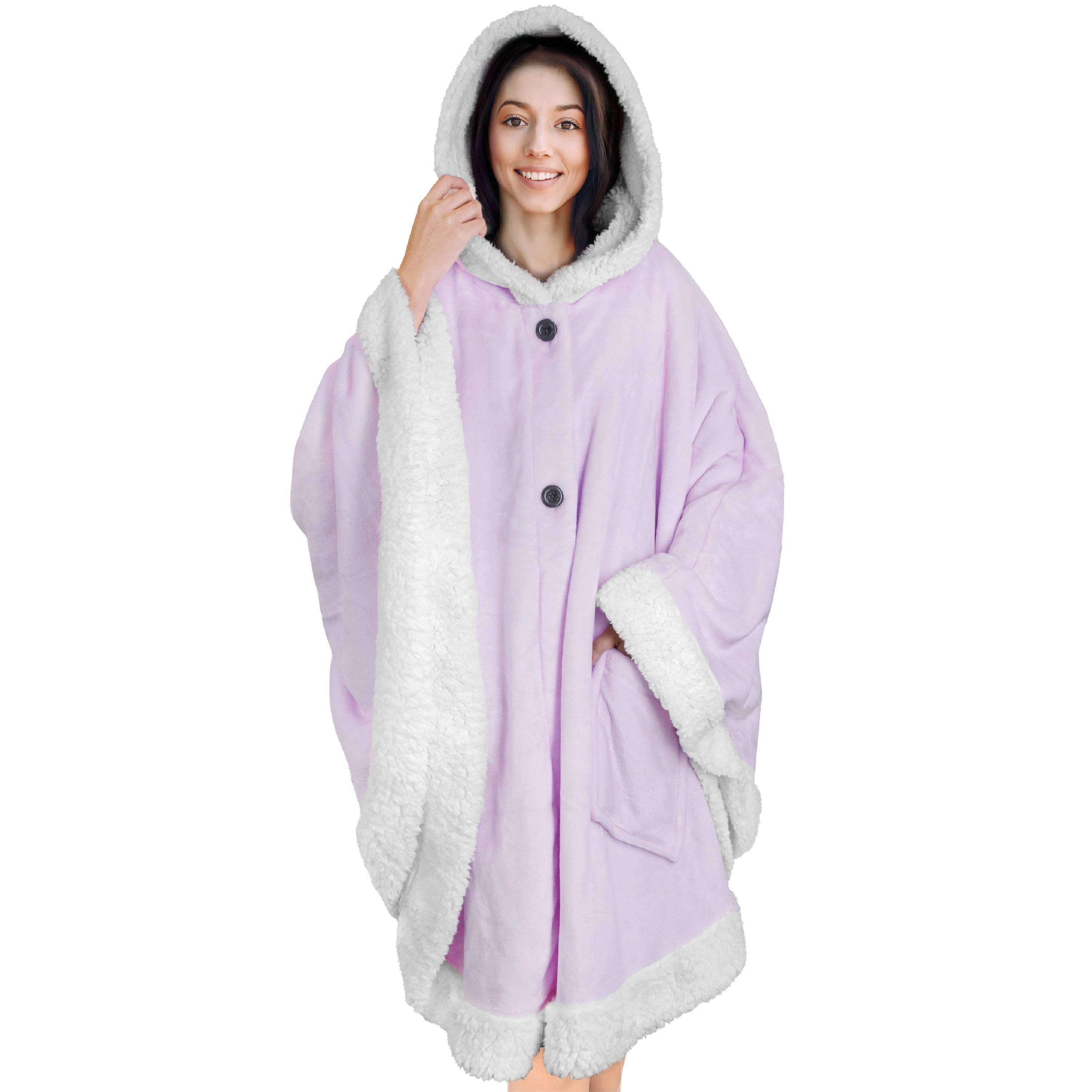 Pavilia – wholesale Poncho – Women's – Angel Wrap Hoodie Sherpa Poncho Blanket7