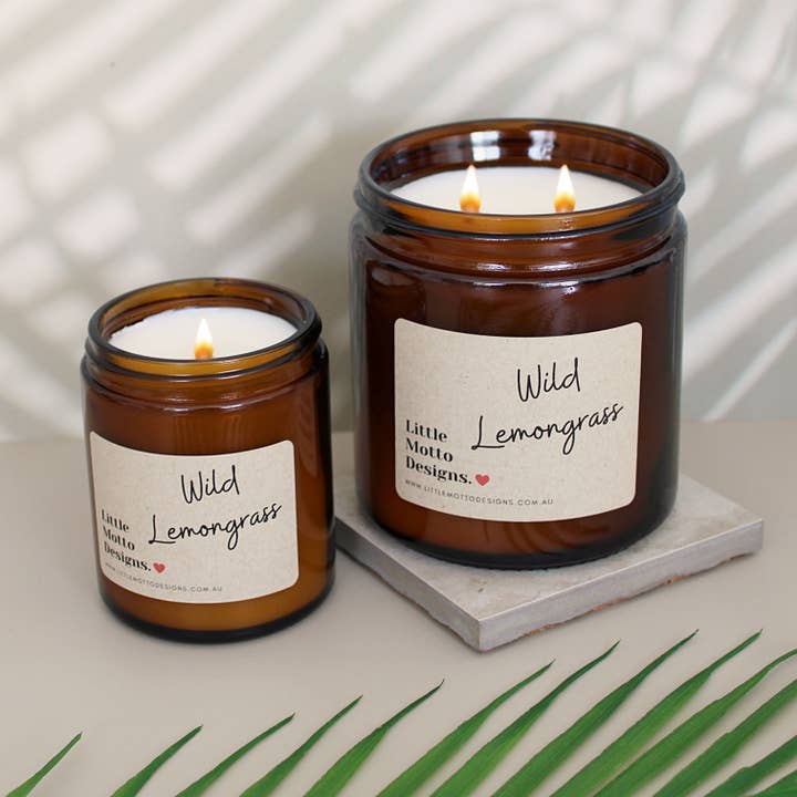 Little Motto Designs - Wholesale Jar/Filled Candle - 14 FRAGRANCES | 2 SIZES | Amber Boxed Candle Jar