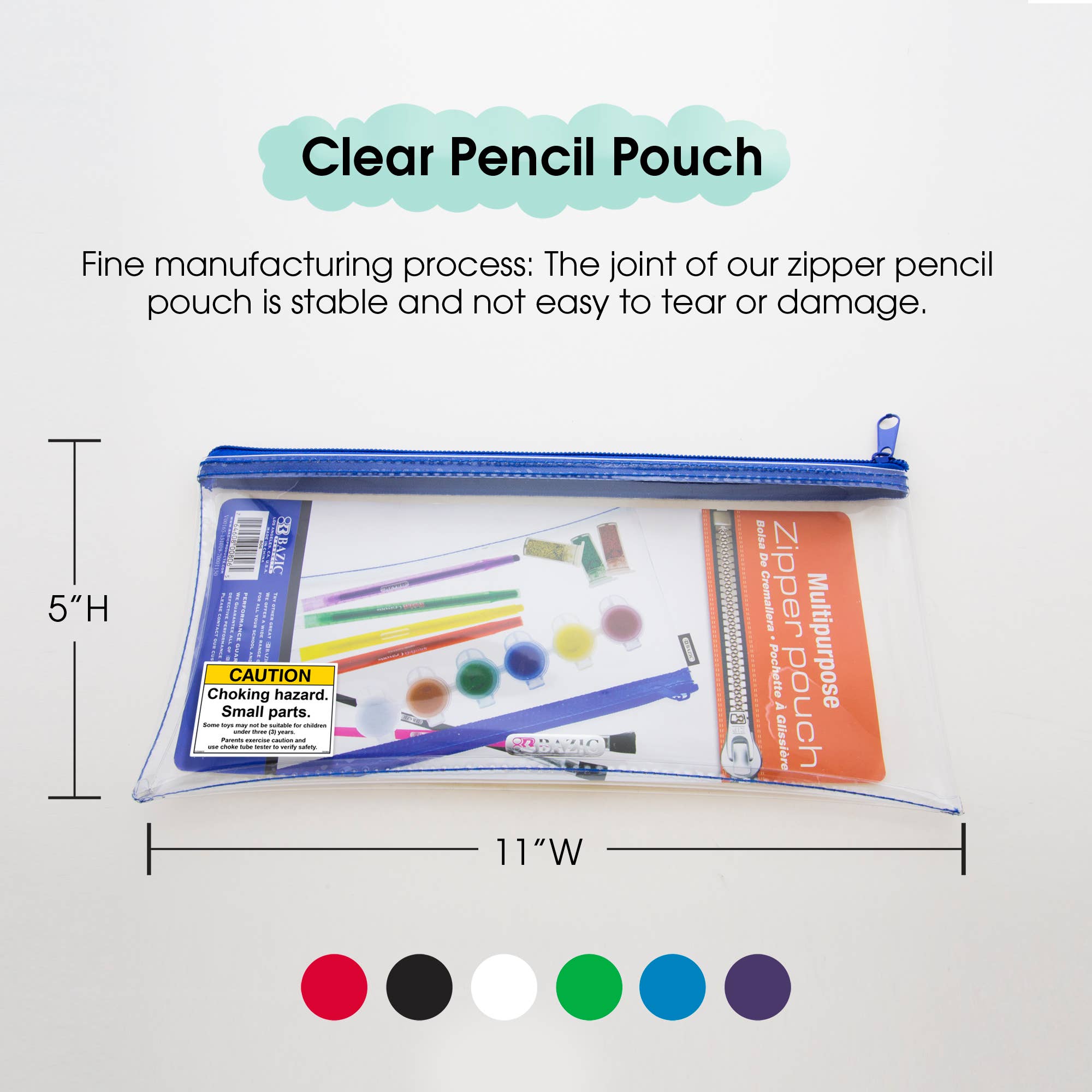 BAZIC Products - Wholesale Pencil Case/Pouch - Pencil Pouch Clear 11" x 5"2