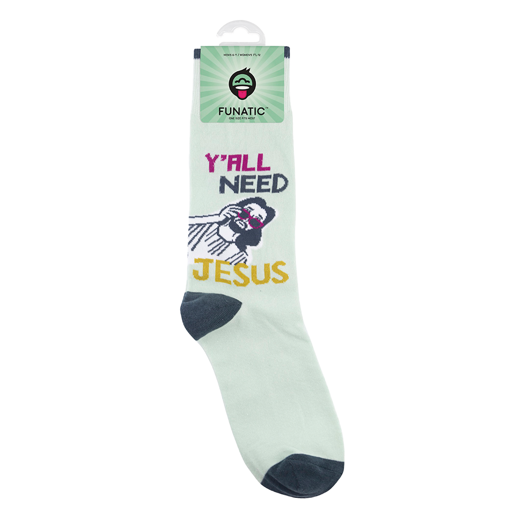 Funatic - About Face Designs - Nice Enough Merch Co - Wholesale Socks - Unisex - Y'all Need Jesus Socks | Funny Unisex | Funatic9