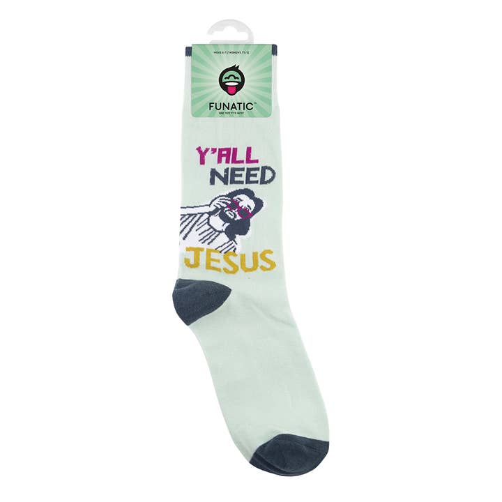 Funatic - About Face Designs - Nice Enough Merch Co - Wholesale Socks – Unisex - Y'all Need Jesus Socks | Funny Unisex | Funatic9