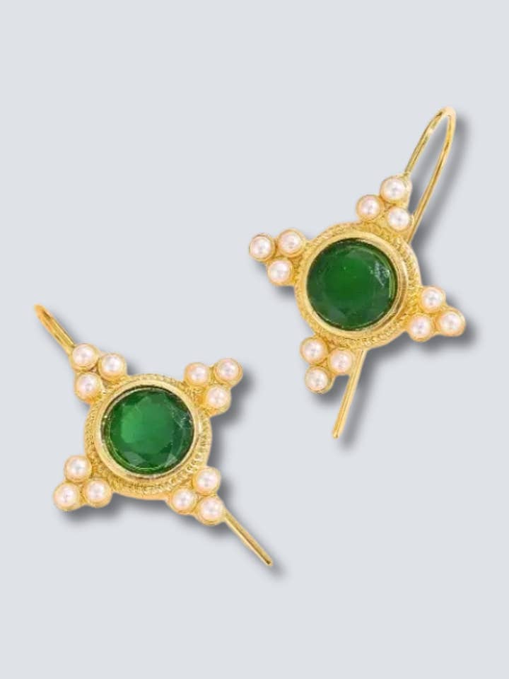 Bohemian Crystal & Pearl Dangle Earrings(Green)-W for wholesale by Swaary