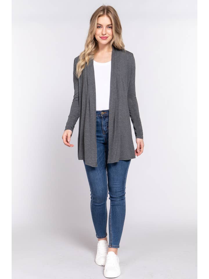 Active Basic | Active USA - Vente Cardigan – femme - Cardigan long à manches longues en jersey de rayonne ouvert sur le devant4