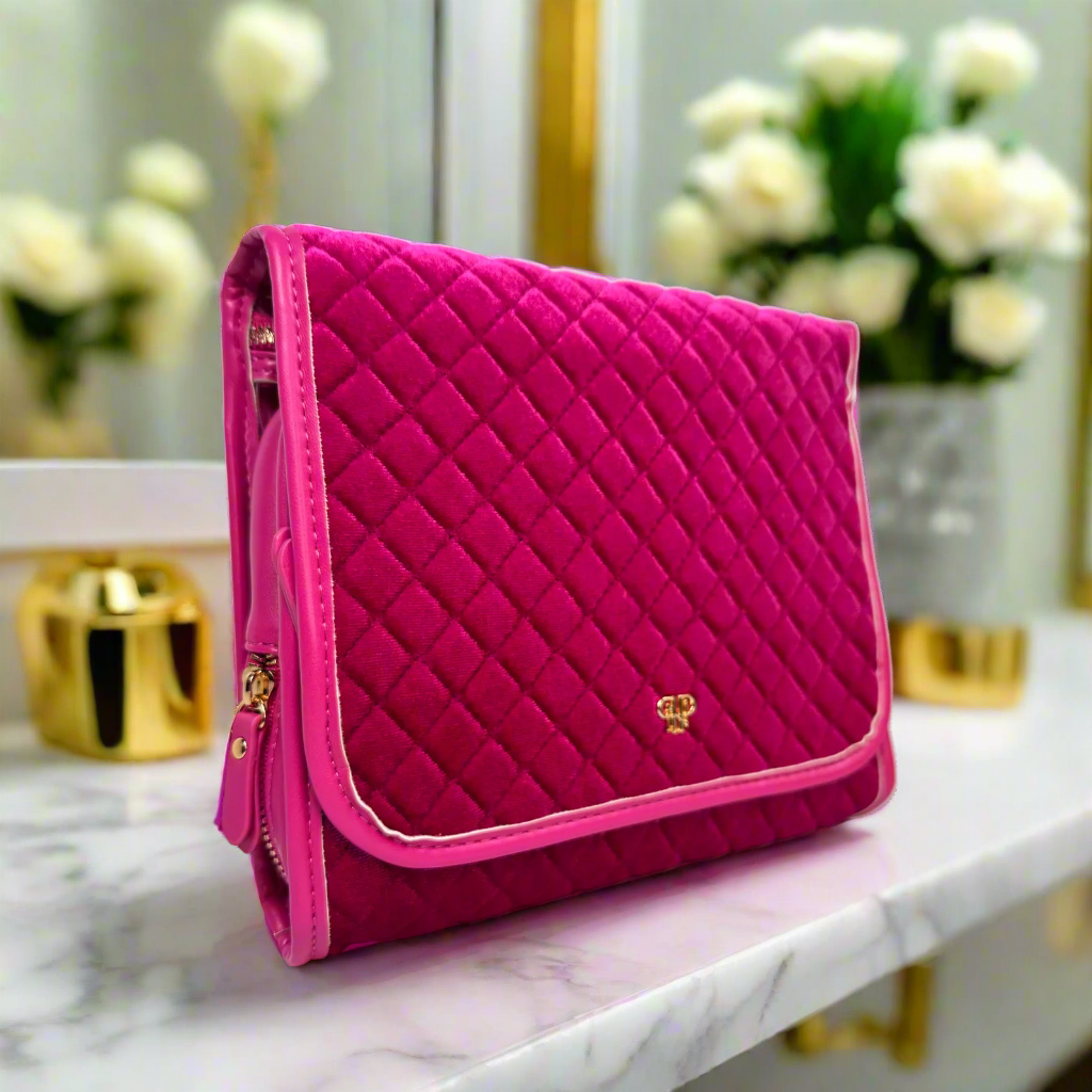 PurseN (new) - Wholesale Toiletry Bag - Women's - Classic Toiletry Case - Fuchsia Velvet4