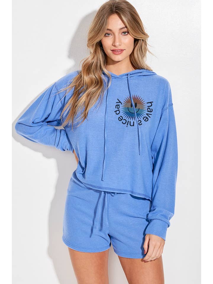Peace Love Line - Wholesale Lounge Set - Women's - RAINBOW SMILE PRINT HOODIE AND SHORTS SET7