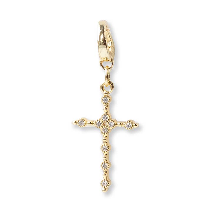 Großer CZ-Pavé-Kreuzanhänger mit Scharnierclip, Gold für den Großhandel von Lenny & Eva