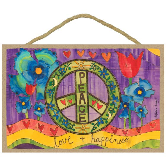 SJT Enterprises, Inc. - Venta al por mayor Letreros - Paz, amor y felicidad (símbolo de la paz verde, fondo morado)