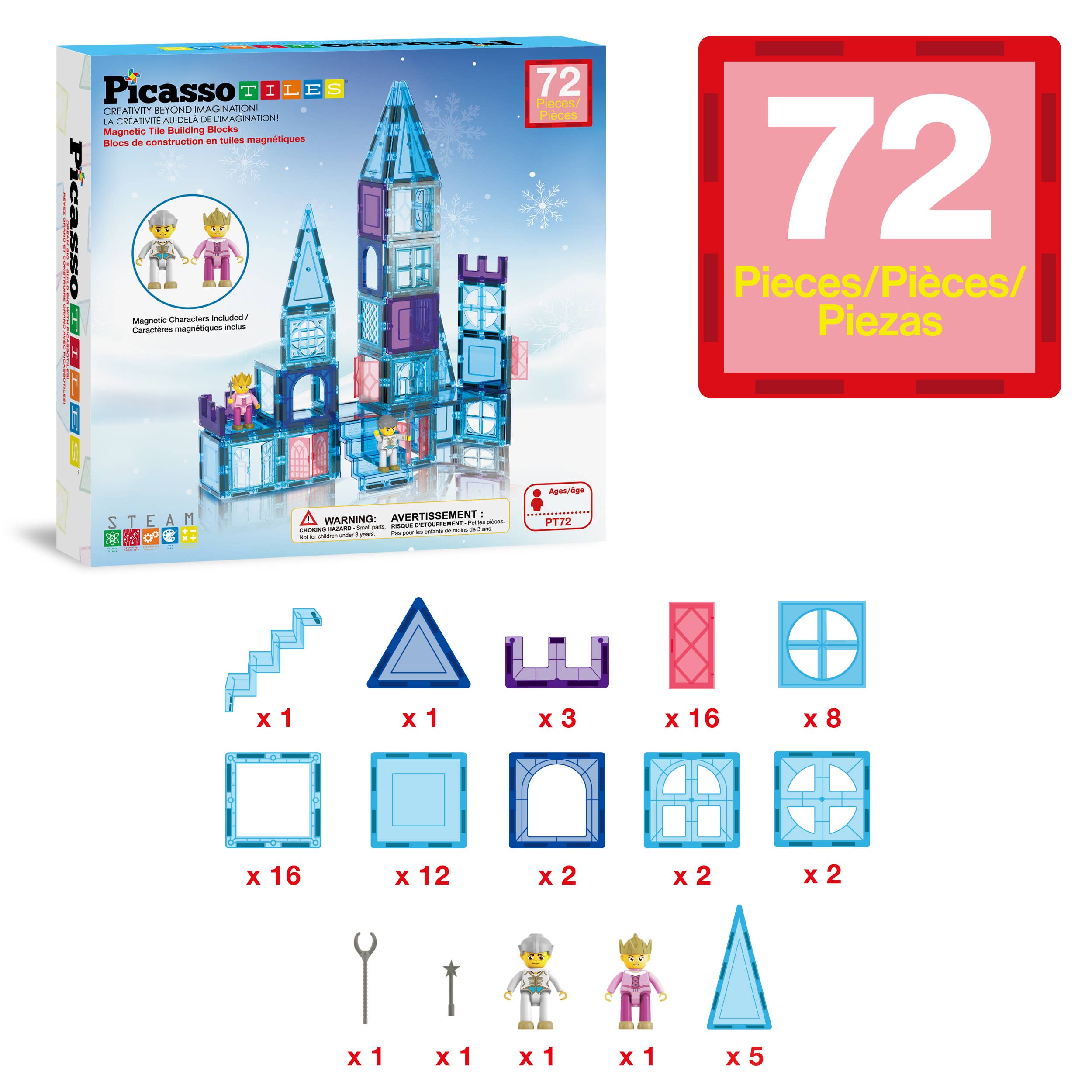 PicassoTiles - Wholesale Building Set - Kids - PicassoTiles 72pc Ice Castle Magnetic Tile Building Set3