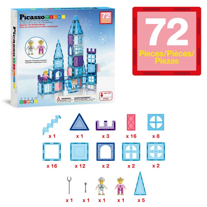 PicassoTiles - Wholesale Building Set - Kids - PicassoTiles 72pc Ice Castle Magnetic Tile Building Set3
