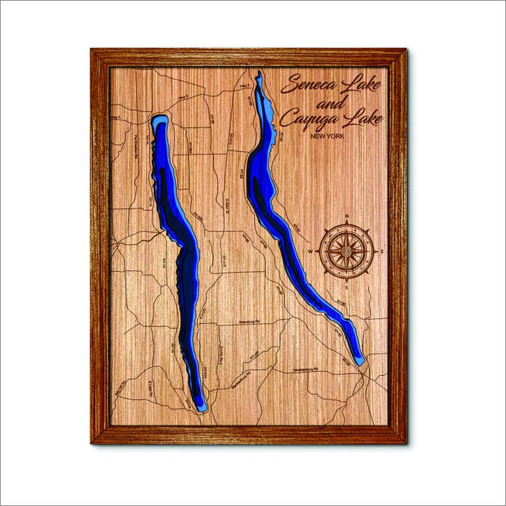 Seneca & Cayuga Lake NY Depth Map Wall Art Decor for wholesale by Premier Gifts and More