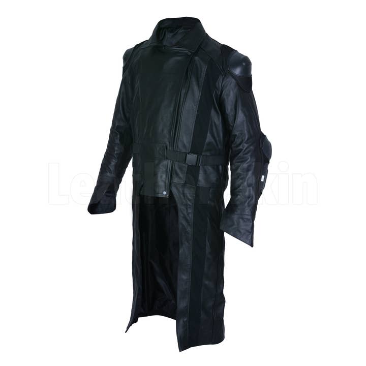 Manteau long de motard noir Daring pour homme pour la vente par Leather Skin Shop