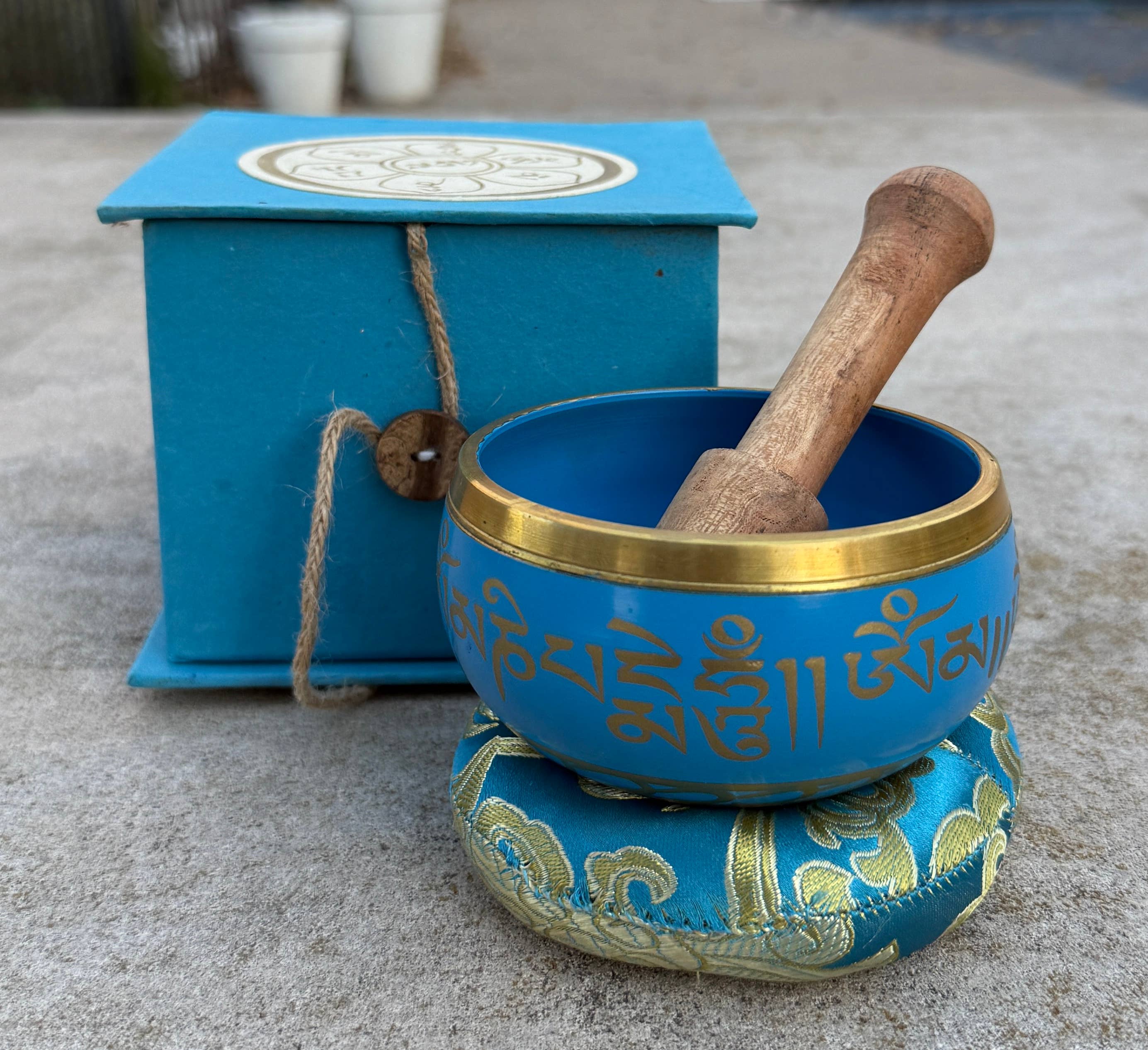 Lungta Imports - Wholesale Meditation Supplies - Tibetan Complete Singing Bowl Gift Box Set with OM Mani Padme Hum Etched Bowl16