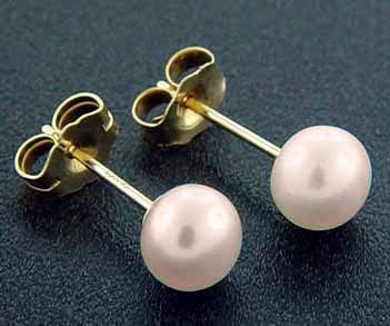Silver Insanity - Wholesale Stud/Post Earrings - Genuine Round Pink Cultured Pearl 10K Gold Stud Earrings1