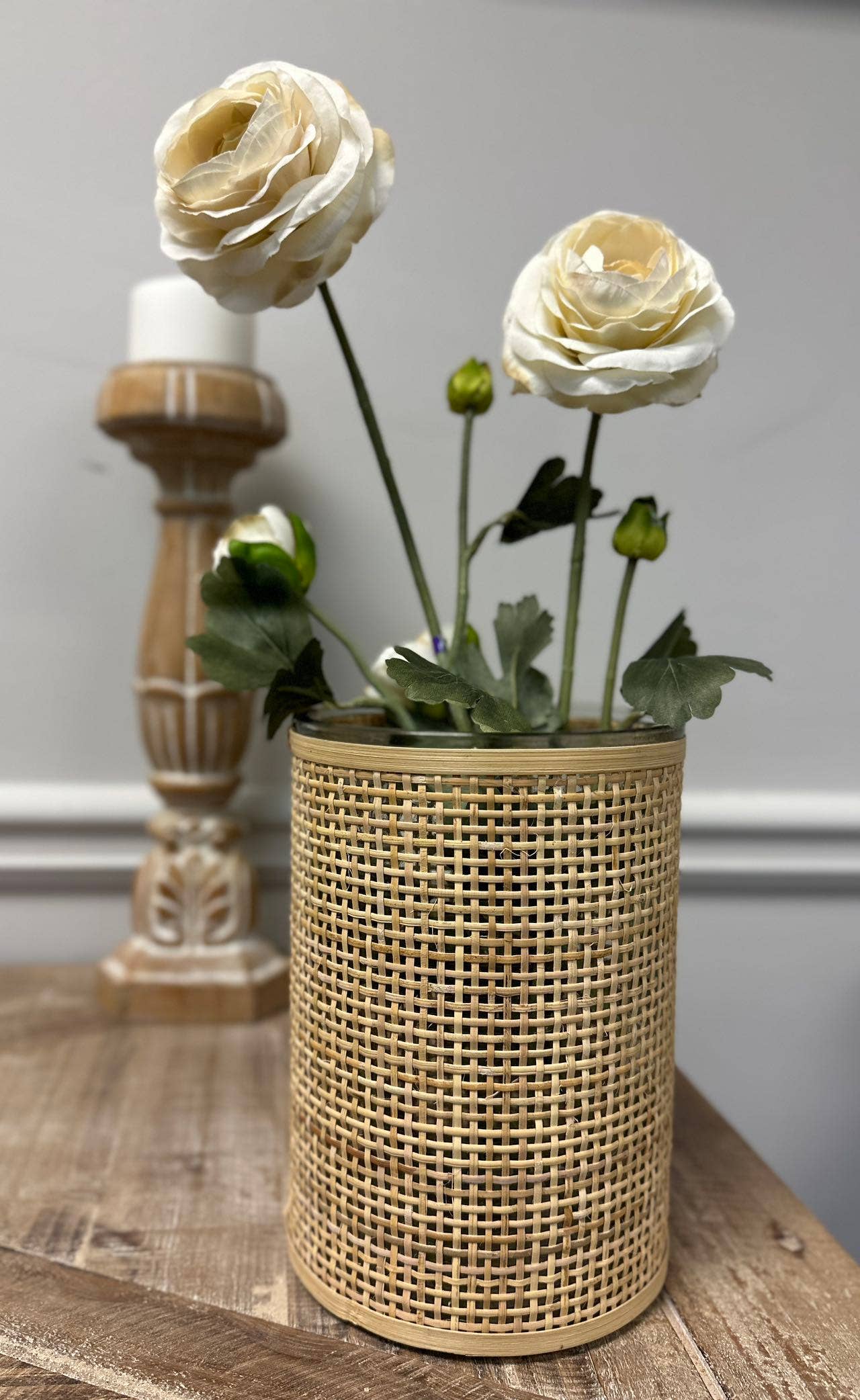 Vagabond Vintage - Wholesale Candle Holder - WEAVED RATTAN WRAPPED GLASS VASE/CANDLE HOLDER4