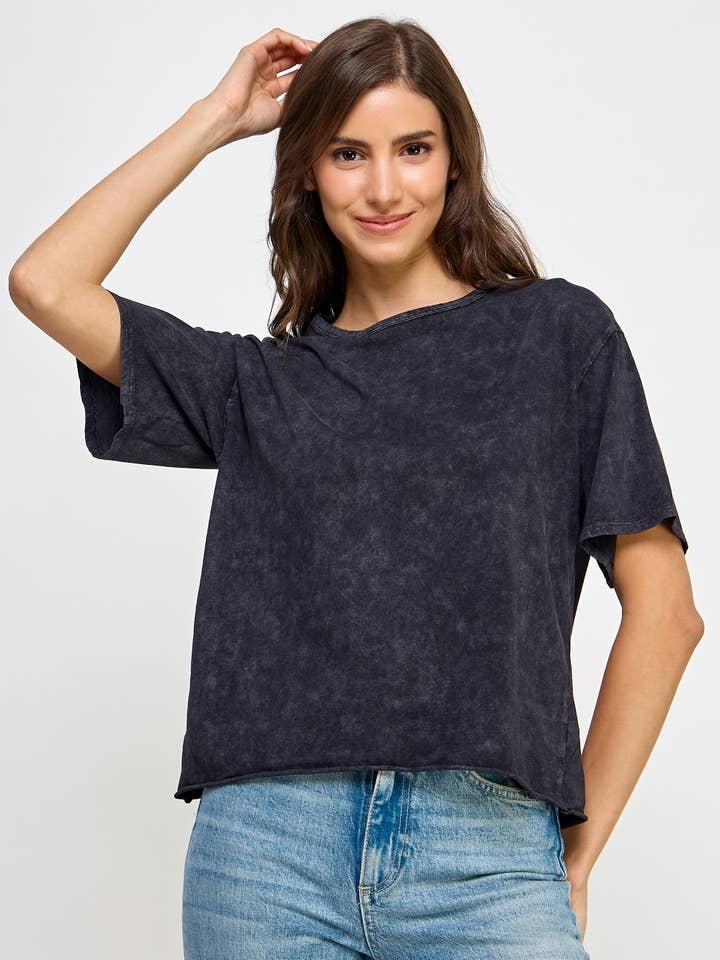 Honestee - Wholesale T-Shirt (Graphic) - Women's - Blank Mineral Washed Long Cropped T-Shirt22