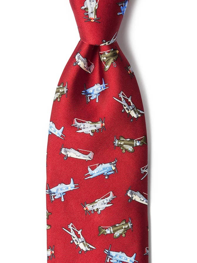 Cravate Avions de chasse de la Seconde Guerre mondiale - Rouge pour la vente par Alynn