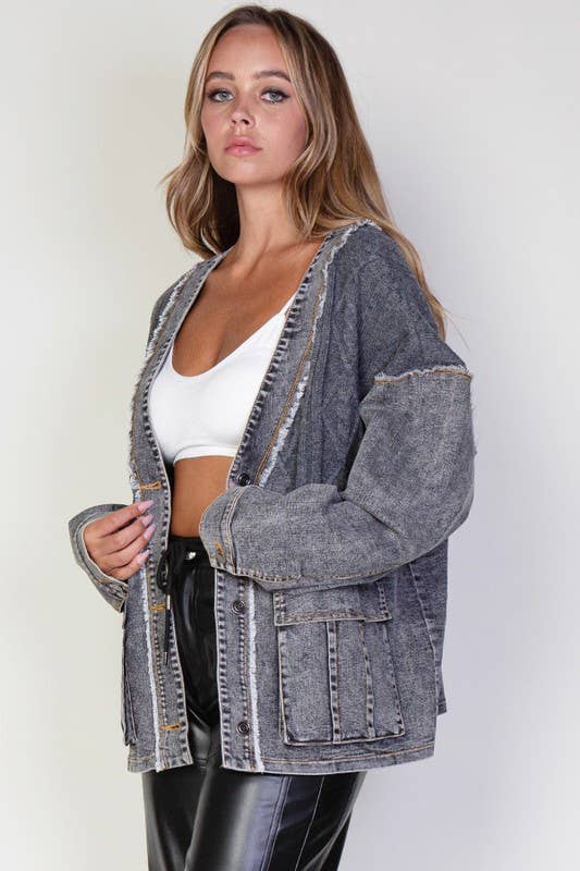 Grey Wash Cable Knitted Sweater & Denim Jean Cardigan Jacket for wholesale on Faire5