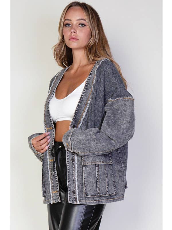 Grey Wash Cable Knitted Sweater & Denim Jean Cardigan Jacket for wholesale on Faire5