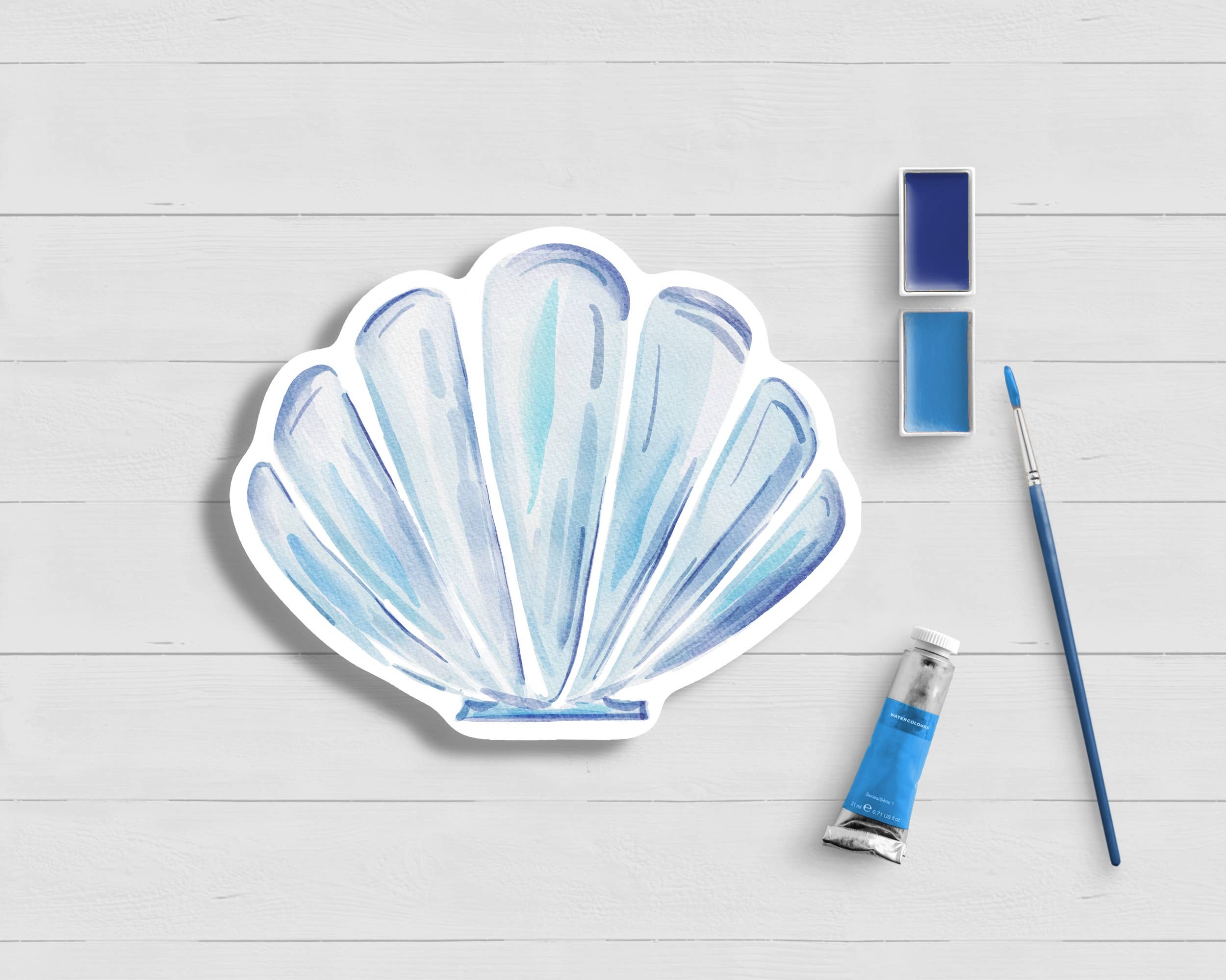 WonderfullyWrittenCo - Wholesale Sticker - Blue Scallop ShellSeashell Coastal Watercolor Sticker1