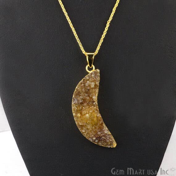 Rough Druzy Moon Shape Guld Galvaniserad 18" kedjehänge för wholesale av GemMartUSA