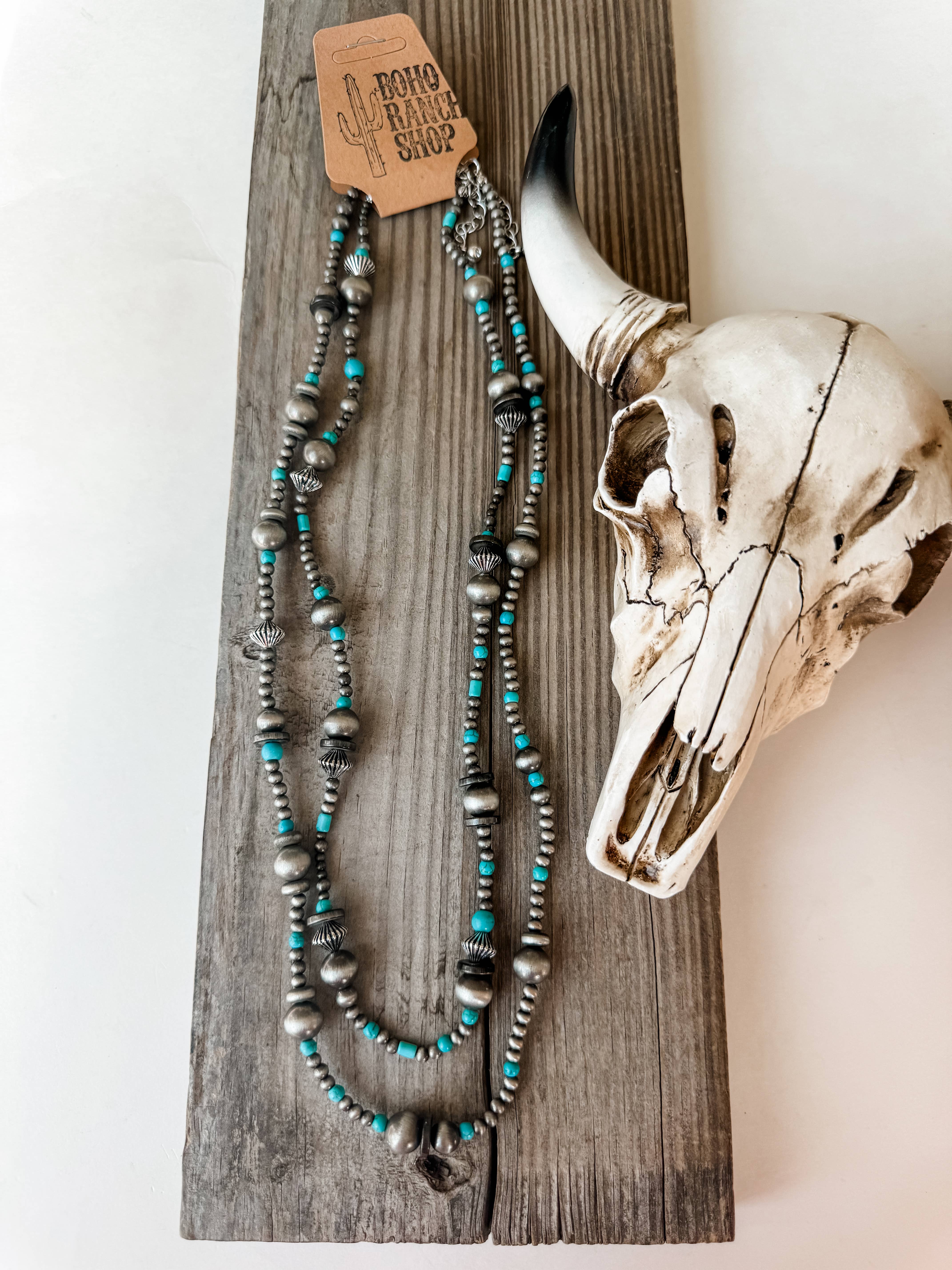 Boho Ranch Shop - Venta al por mayor Collares de cuentas/perlas - Collar de perlas y cuentas estilo navajo de 2 capas3