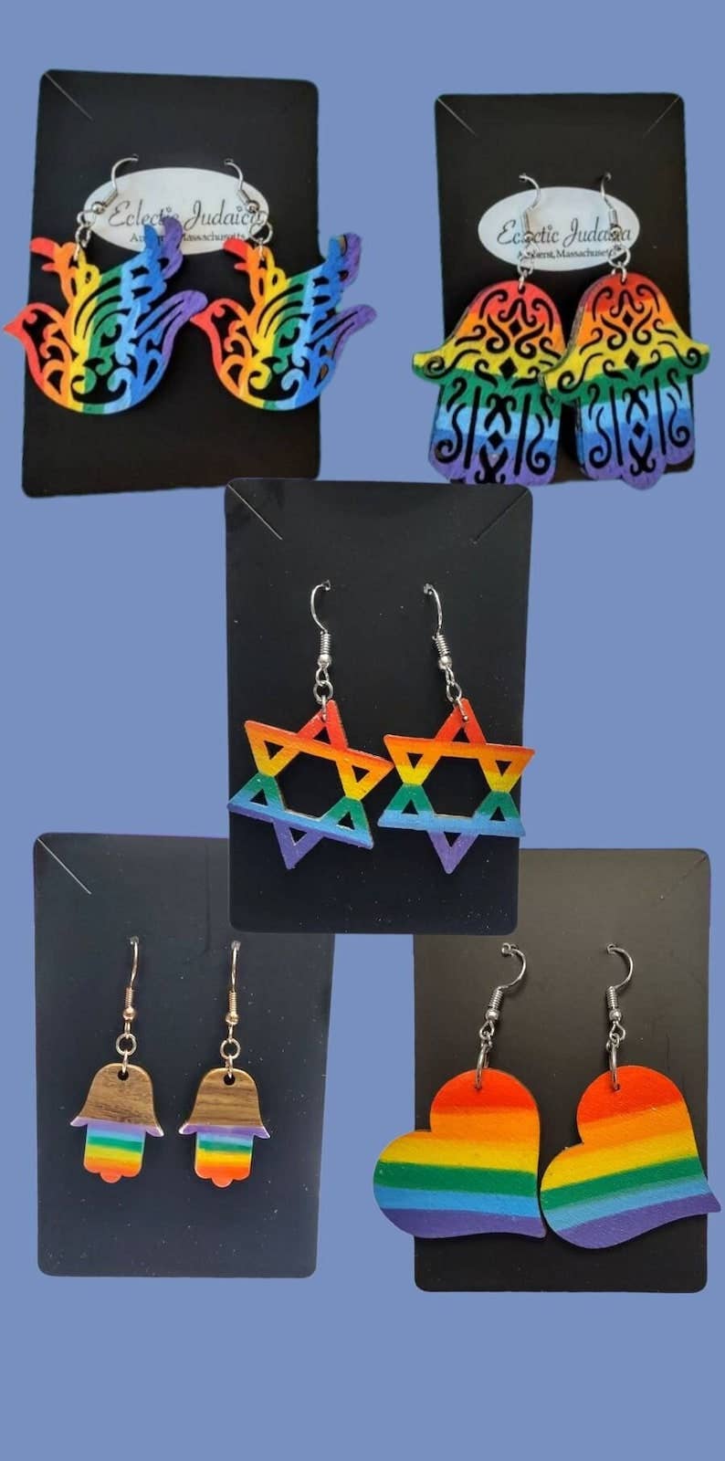 Eclectic Judaica - Wholesale Dangle Earrings - Wooden Rainbow Earrings 3