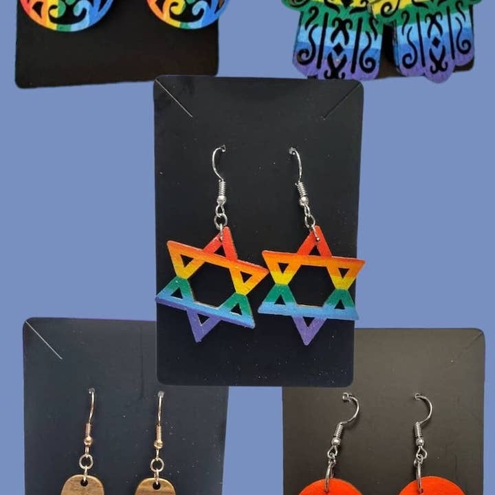 Eclectic Judaica - Wholesale Dangle Earrings - Wooden Rainbow Earrings 3