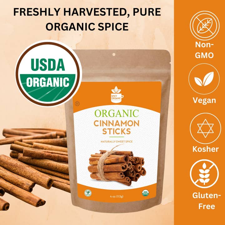 SPICY ORGANIC - Wholesale Herbs - Organic Cassia Cinnamon Sticks – Bold & Spicy Whole Cinnamon, USDA Certified