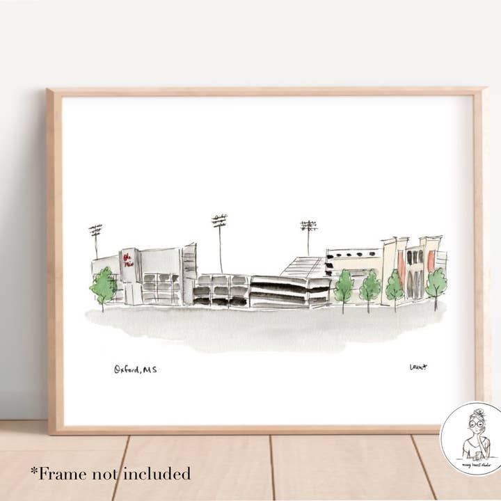 Oxford, Mississippi - College Stadium. Art Print for wholesale by Messy Heart Studio