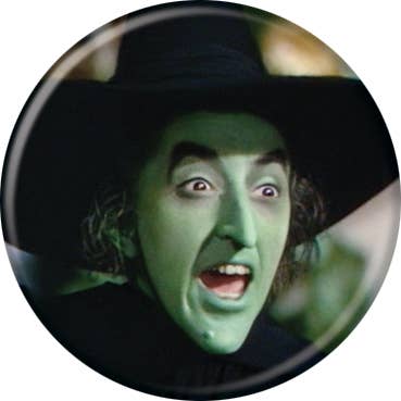 Wizard of Oz Wicked Witch Face Buttons 1.25" Round for wholesale by Ata-Boy