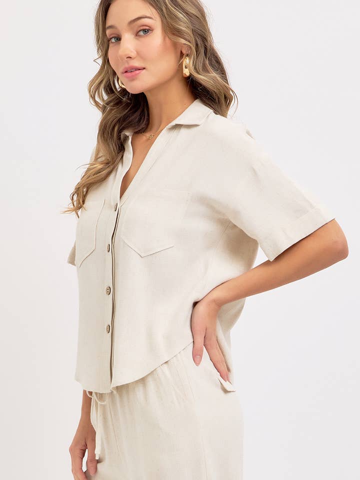 Sweet Lovely by Jen - Wholesale Button Down Shirt - Women's - LINEN BLEND BUTTON DWON CASUAL SHIRT4