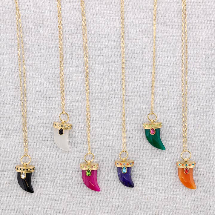 Sonata - Wholesale Pendant/Charm Necklace - Steel Necklace, Horn Pendant, Stone, Crystals5