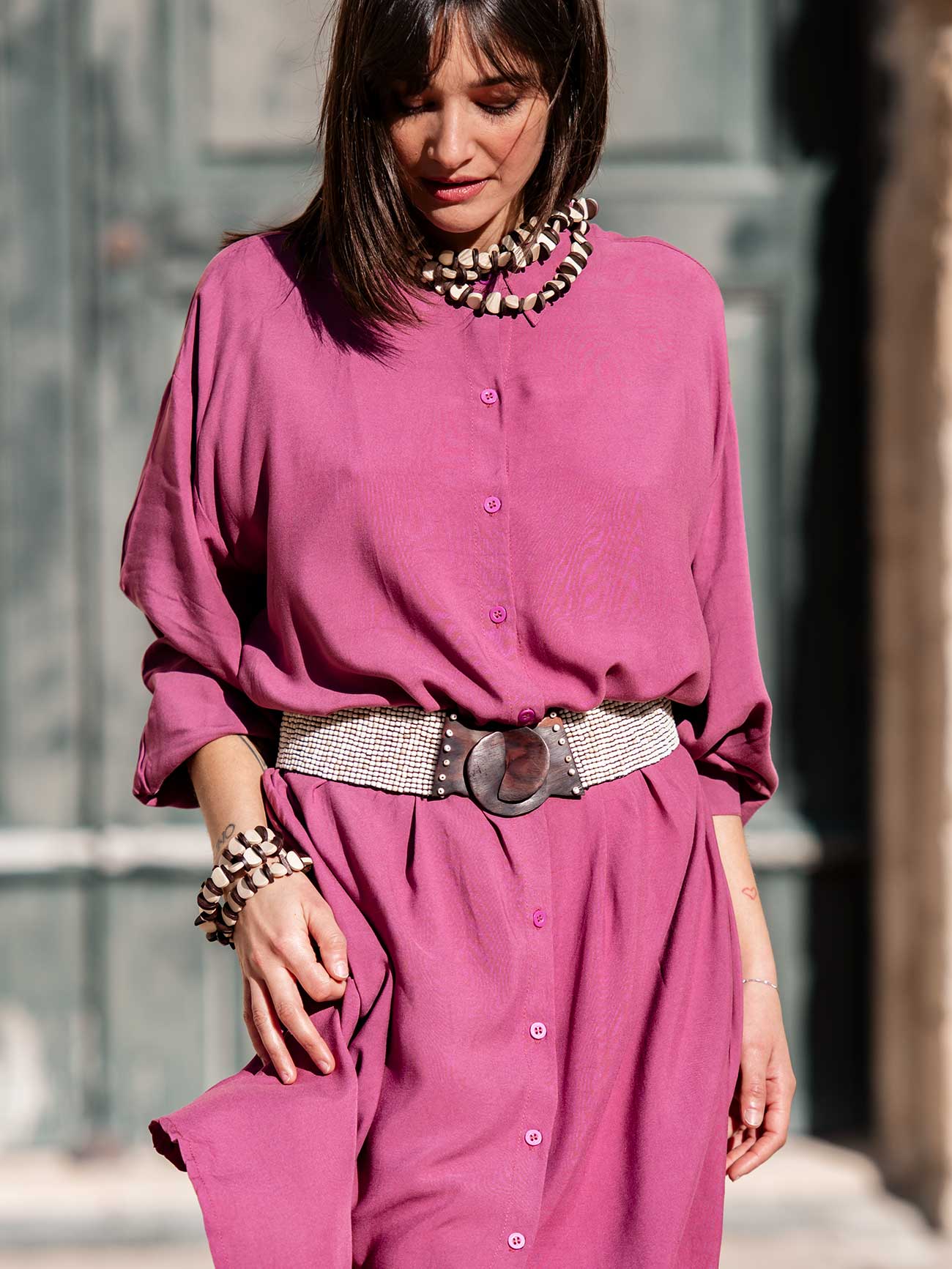 Bijondo - Venta al por mayor Cinturón - Mujer - Cinturón elástico hecho a mano en Bali con cuentas de vidrio y madera Emma7