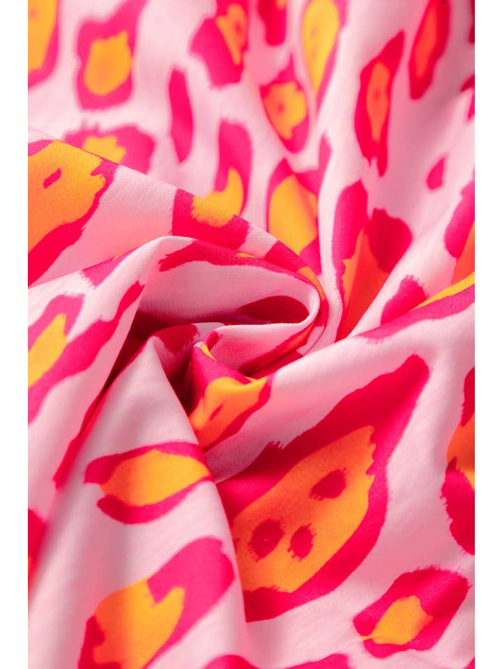 Rose Röd Leopard Ballongärm Oversize Skjorta för wholesale på Faire