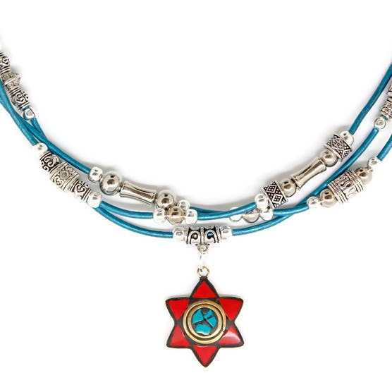 Collana in stile balinese MT2FC Judaica con perline e stella ebraica del Nepal per la vendita all'ingrosso da parte di Sea Ranch Jewelry