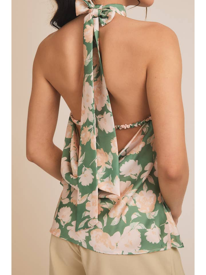 HALTER NECK BACK STRAP FLORAL PRINT TOP for wholesale on Faire