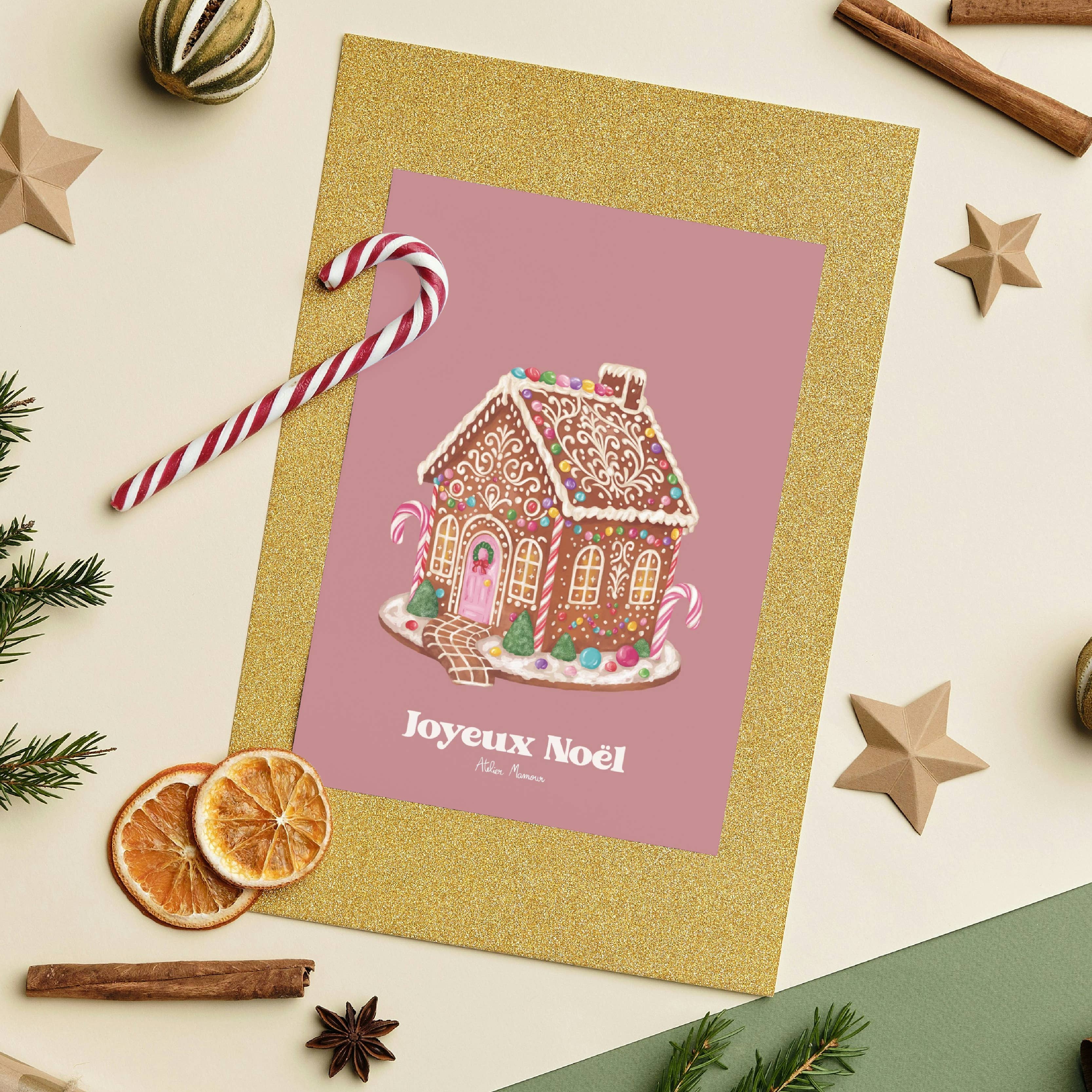 Atelier Mamour - Wholesale Christmas Card - " Merry Christmas - Old Rose Gingerbread "3