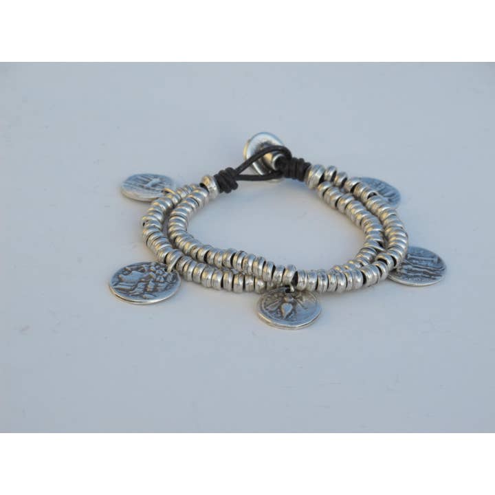 1953 pewter, silver plated coin bracelet for wholesale by Volare