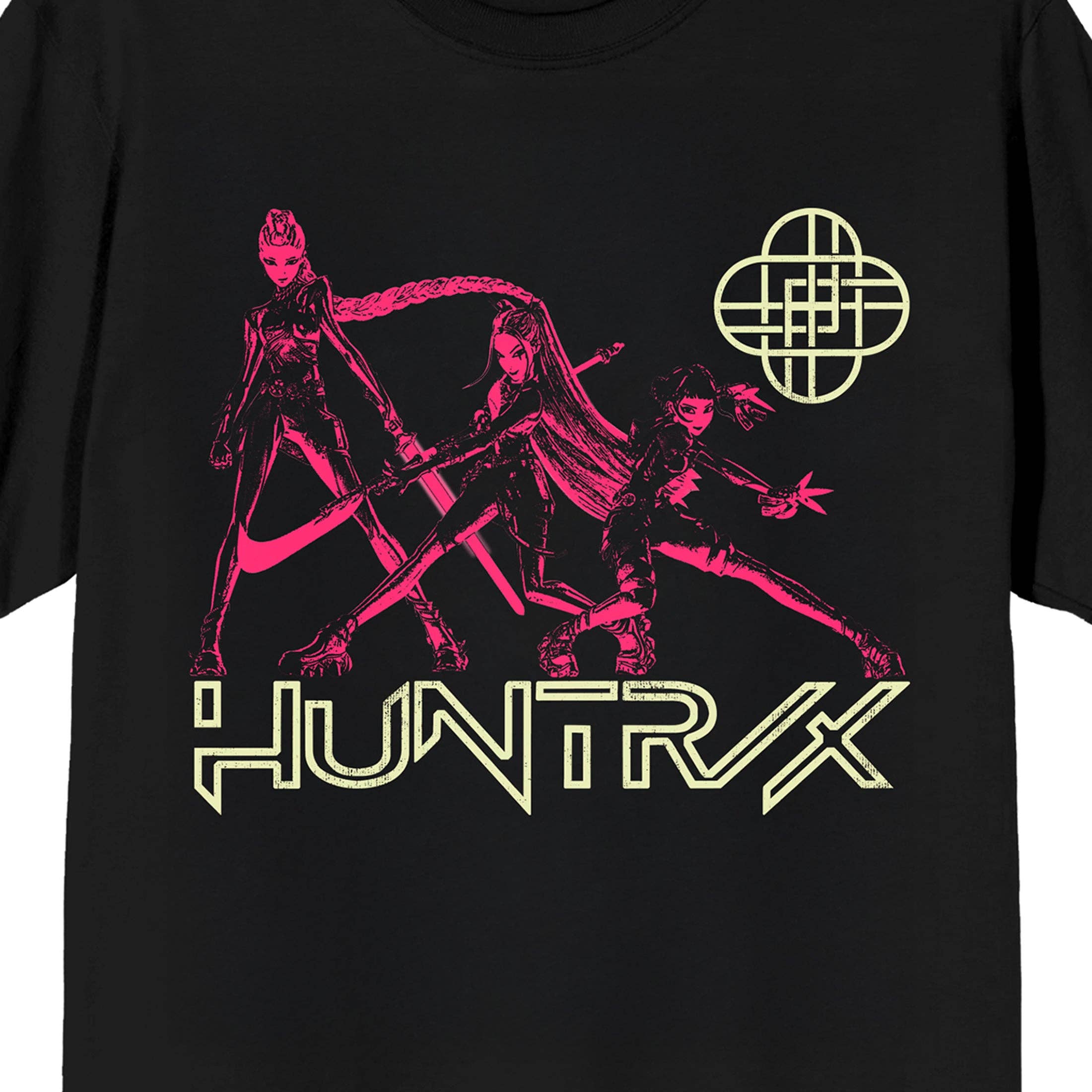 Bioworld Merchandising - Wholesale Screen Printed T-Shirt - Unisex - KPop Demon Hunters Huntrix Line Up on Black Short Sleeve Adult T Shirt0